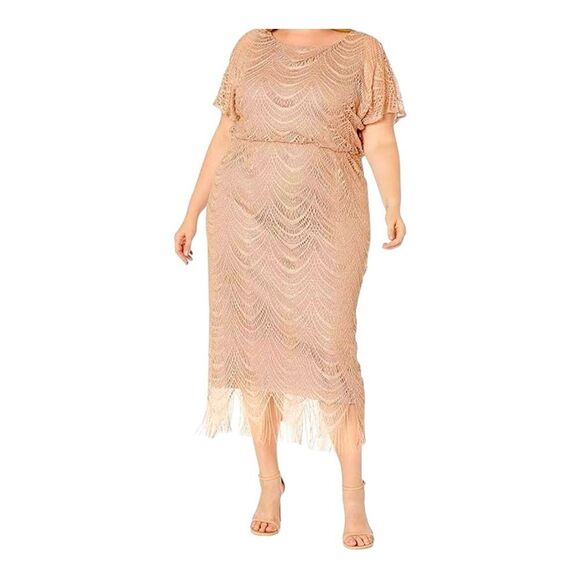 SL Fashions NY Gold Fringe Maxi Dress 14W NWT | Fall Wedding Guest | Cocktail Ev - Picture 6 of 15